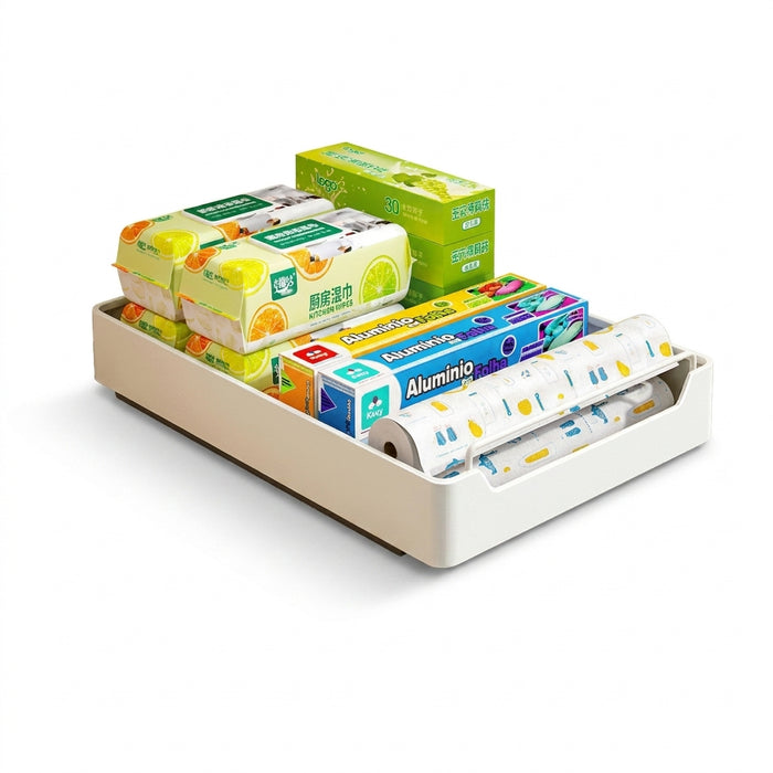 Pull-Out Sliding Cabinet Storage Box — Stick-On Kitchen & Pantry Organiser (Beige)