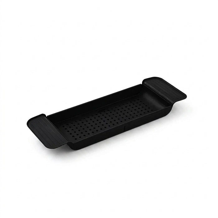 Extendable Bathtub Shelf Tray – Plastic Bath Rack for Towels & Books (White/Black)