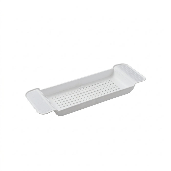 Extendable Bathtub Shelf Tray – Plastic Bath Rack for Towels & Books (White/Black)