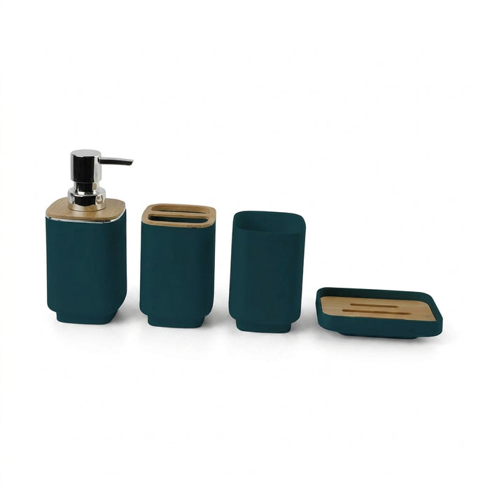 4-Piece Bathroom Accessory Set — Dispenser, Toothbrush Holder, Cup & Soap Tray
