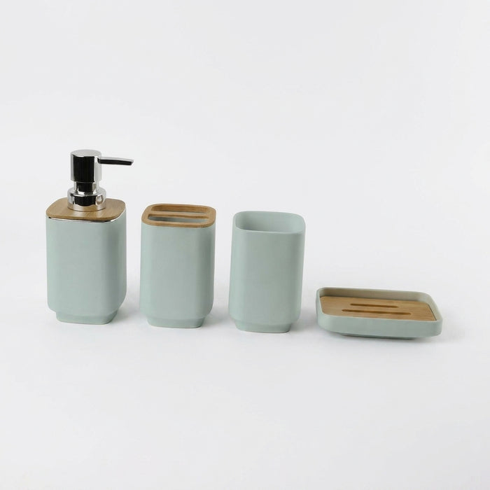 4-Piece Bathroom Accessory Set — Dispenser, Toothbrush Holder, Cup & Soap Tray