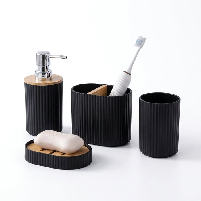 4-piece Bathroom Accessory Set — Toothbrush Holder, Mouthwash Cup, Soap Dispenser & Soap Dish