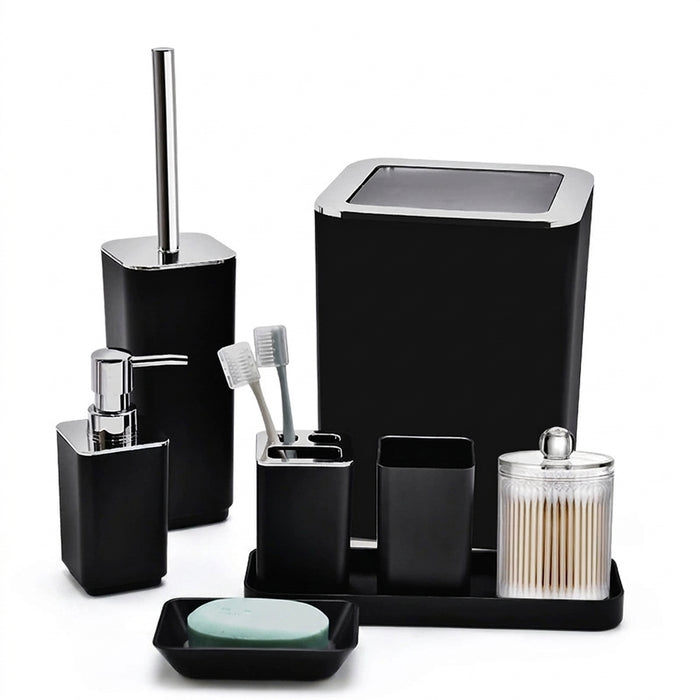 8‑Piece Bathroom Organiser Set — Soap Dispenser, Brush, Trash Can & Cup