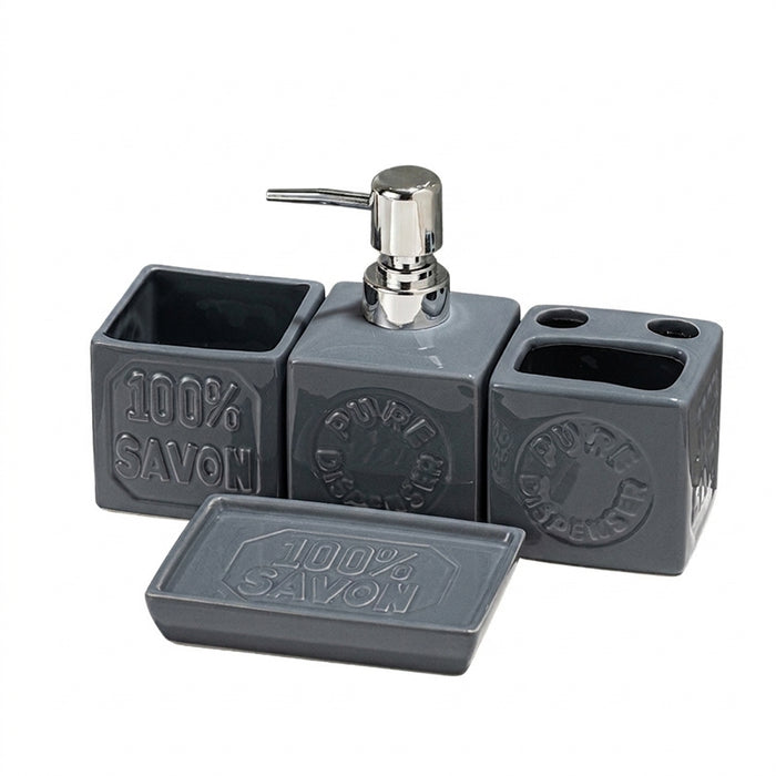 Ceramic 4-Piece Bathroom Organiser Set — Soap Dispenser, Lotion Bottle, Toothbrush Cup & Soap Dish