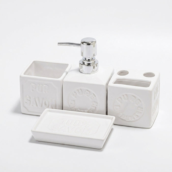 Ceramic 4-Piece Bathroom Organiser Set — Soap Dispenser, Lotion Bottle, Toothbrush Cup & Soap Dish