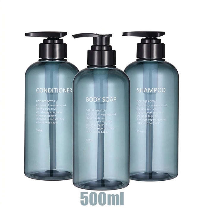 Refillable Pump Dispenser Set for Shampoo, Conditioner & Body Wash — 500 ml (1 or 3 pack)