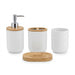 4‑Piece Bathroom Accessory Set – Plastic with Bamboo Toothbrush Holder, Cup & Soap Dish (1‑pc Lotion Dispenser option)