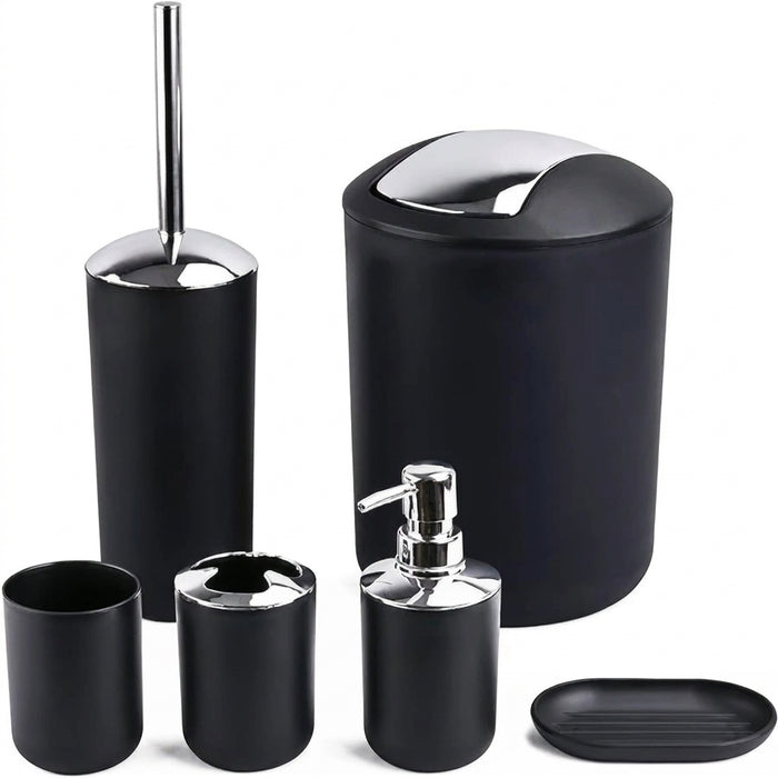 6-Piece Plastic Bathroom Accessory Set — Toothbrush Holder, Dispenser, Soap Dish & More