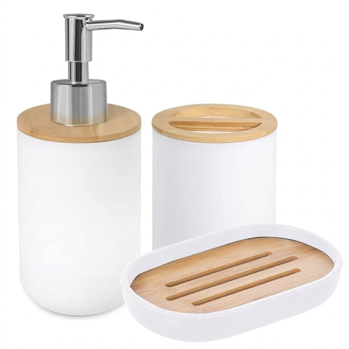 Bathroom Set – Soap Dispenser, Toothbrush Holder & Soap Box (Plastic)