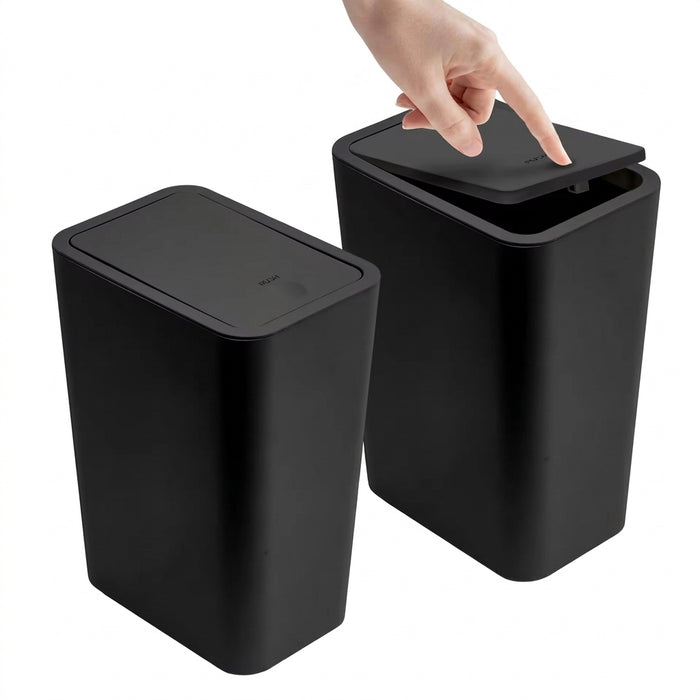 10L Slim Bathroom Bin with Press-Top Lid - Compact Plastic Wastebasket for Toilet, Bedroom & Living Room