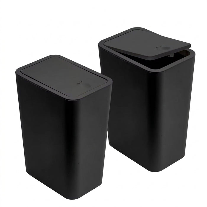 10L Slim Bathroom Bin with Press-Top Lid - Compact Plastic Wastebasket for Toilet, Bedroom & Living Room