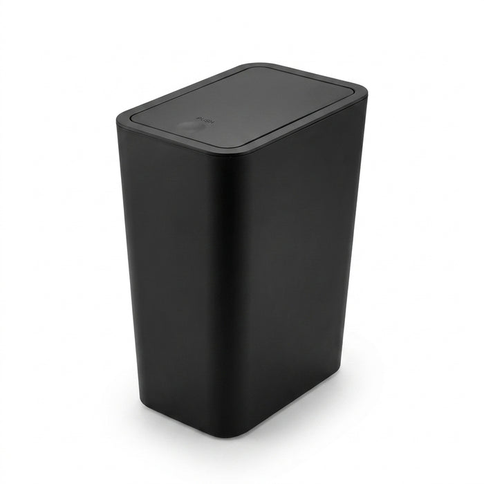 10L Slim Bathroom Bin with Press-Top Lid - Compact Plastic Wastebasket for Toilet, Bedroom & Living Room