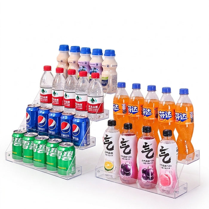Acrylic Stepped Can Organiser – Transparent 2/3/4-Tier Fridge Rack