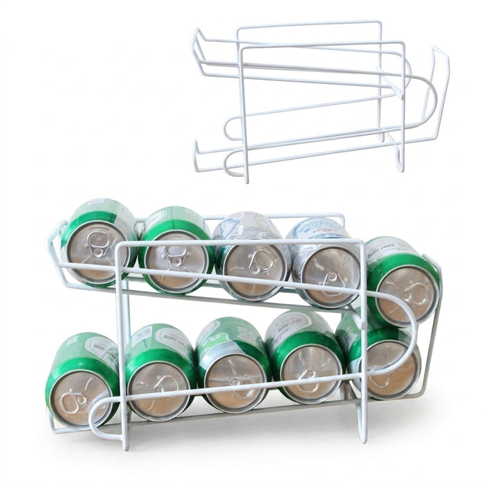 Double-Layer Metal Can Rack — 10-Can Fridge & Pantry Organiser, 35 x 15 x 19cm
