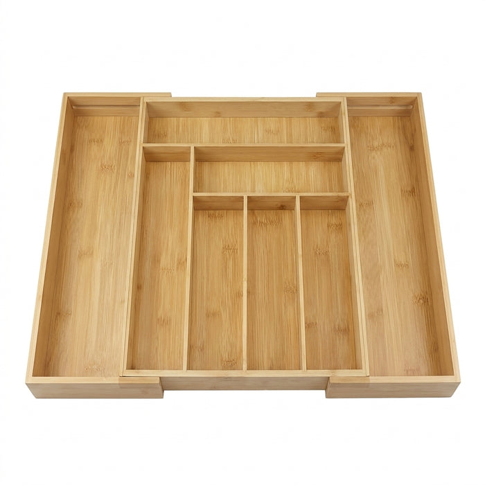 Expandable Cutlery Tray — Wooden or Black Plastic, 6–8 Compartments
