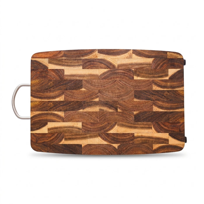 End-grain Acacia Butcher Block Cutting Board with Handle — 395×249×25 mm