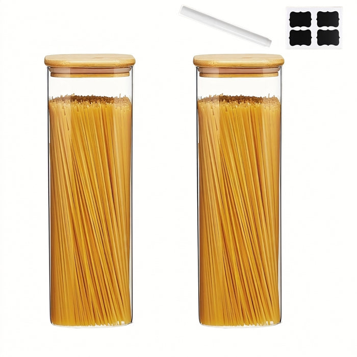 Square Borosilicate Glass Storage Jars with Bamboo Lids — 1450ml, 2 or 4 Pack