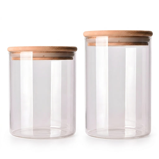10pc Glass Storage Jar Set with Bamboo Lids — 5×350ml & 5×250ml