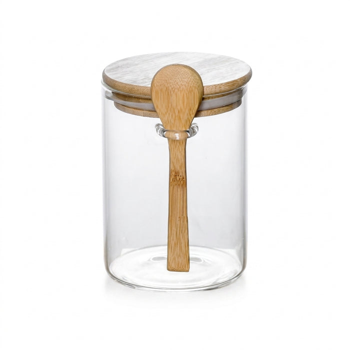 Airtight Glass Jars with Bamboo Lids & Spoons — 18oz (>501ml) — Pack of 1/2/3/4 — Transparent Food Storage for Spices, Beans & Tea