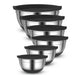 6-Piece Stainless Steel Nesting Mixing Bowls with Black Lids and Non-Slip Bases