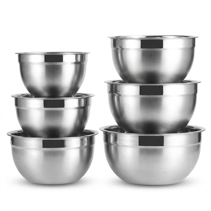 Stainless Steel Nesting Mixing Bowls — Non-Slip Whisking Set (6-piece)