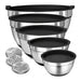 8-Piece Stainless Steel Mixing Bowls with Airtight Lids — Black, Non-Slip Bases
