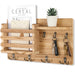 Rustic Wood Wall Mail Organiser with Key Hooks and Floating Shelf