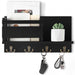 Wooden Wall-Mounted Key & Mail Organiser — Rustic Letter Sorter with 4 Key Hooks