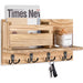 Wooden Wall-Mounted Key & Mail Organiser — Rustic Letter Sorter with 4 Key Hooks