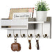 Rustic Wooden Wall Key Holder with Shelf — 6 Hooks & Mail Organiser