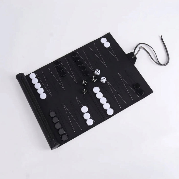 Roll-up Backgammon Set — Portable Foldable PU Leather Travel Board