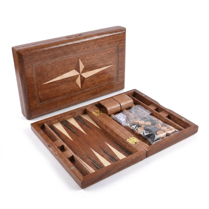 Foldable Wooden Backgammon Set 11–17 inch — Handmade, Foldable Board with Accessories