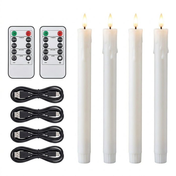 Rechargeable 10-inch Flameless LED Taper Candles — Warm White, 2 or 4 Pack (Beige or White)