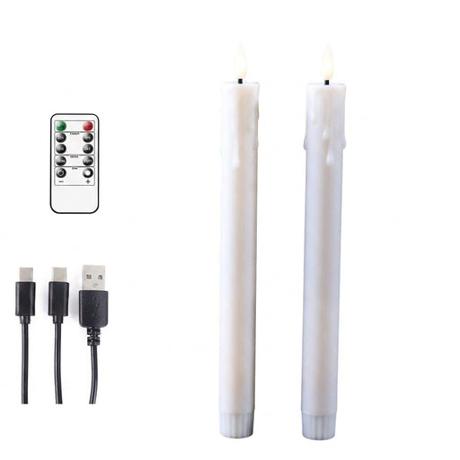 Rechargeable 10-inch Flameless LED Taper Candles — Warm White, 2 or 4 Pack (Beige or White)