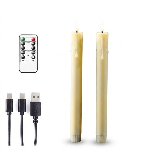 Rechargeable 10-inch Flameless LED Taper Candles — Warm White, 2 or 4 Pack (Beige or White)