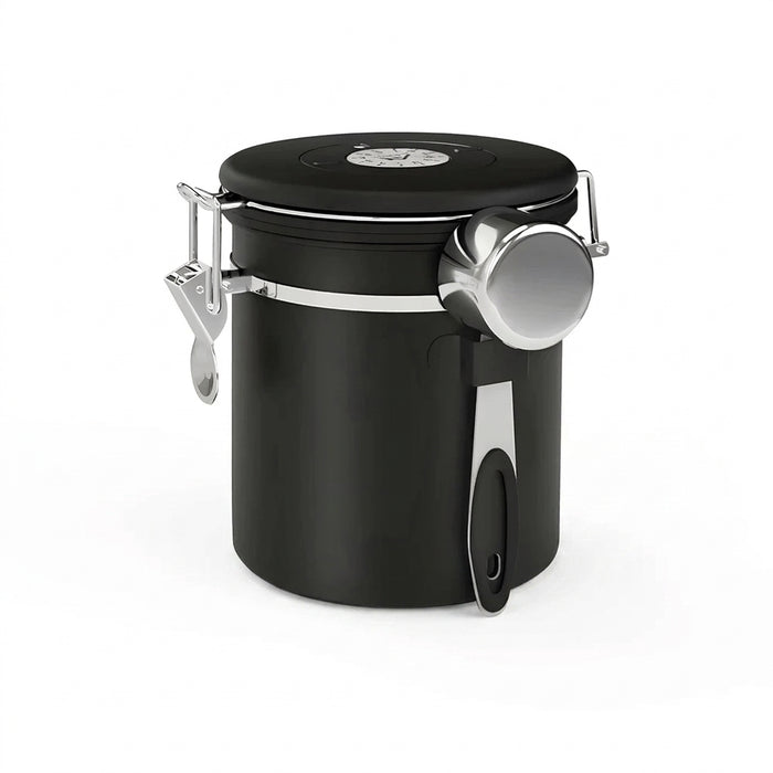 Airtight Stainless Steel Coffee Canister 22oz (1800ml) with Scoop — Black