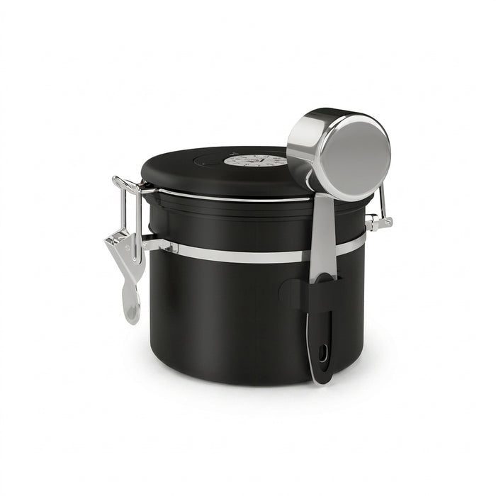 Airtight Stainless Steel Coffee Canister 22oz (1800ml) with Scoop — Black