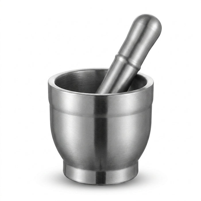 Stainless Steel Garlic Crusher with Covered Bowl — Manual Grinder for Garlic, Herbs & Spices
