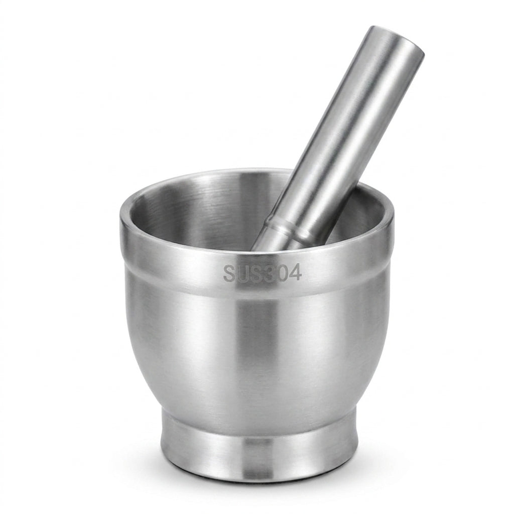 5-inch 304 Stainless Steel Mortar with Lid — Polished Herb Crusher