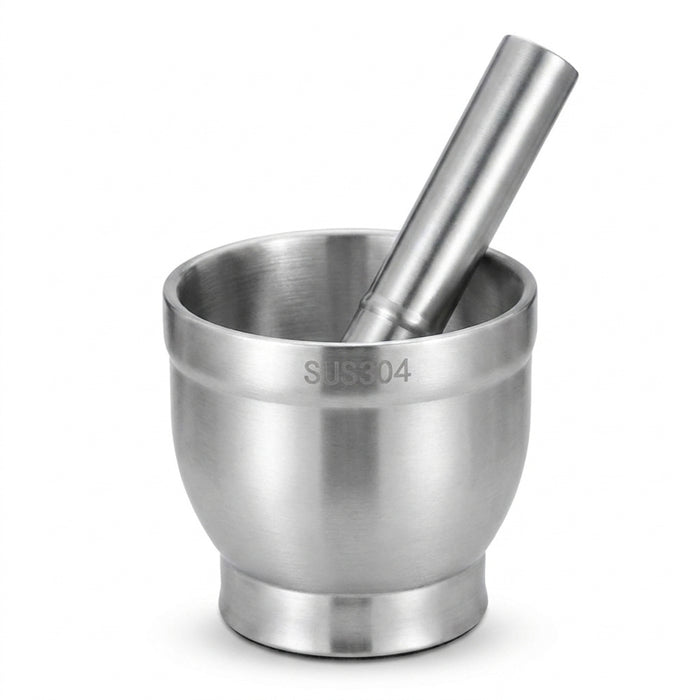 5-inch 304 Stainless Steel Mortar with Lid — Polished Herb Crusher