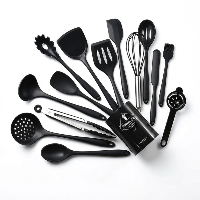 15-Piece Khaki Silicone Kitchen Utensil Set — Food-Grade Cookware Tools
