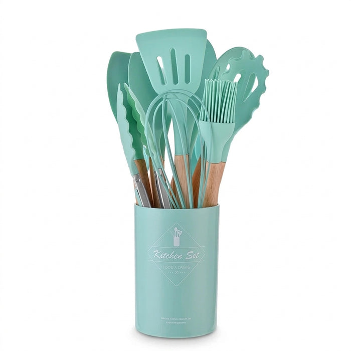 12-Piece Silicone Kitchen Utensil Set with Wooden Handles, Non-Stick