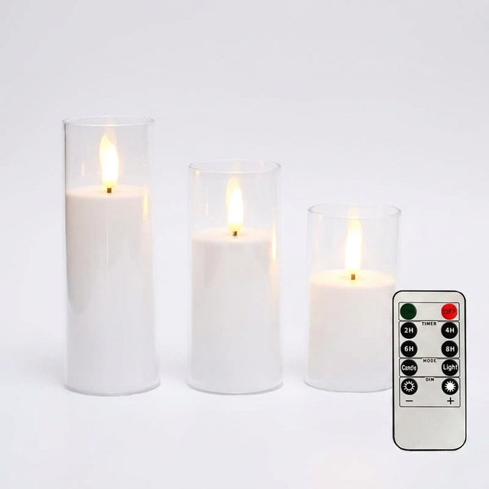 LED Flameless Acrylic Candles with Remote & Timer – Flickering, Battery Powered
