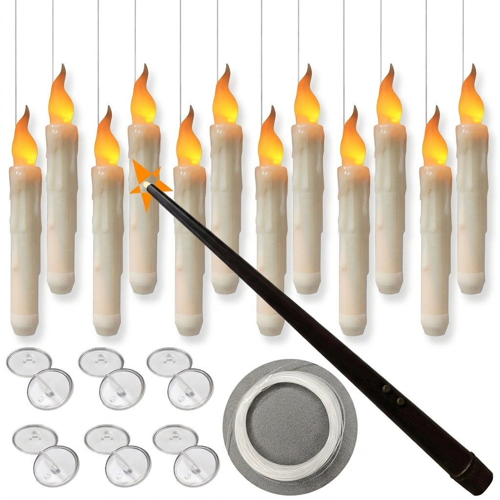 12-Pack Floating LED Taper Candles with Magic Wand Remote — Flameless Flicker Lights