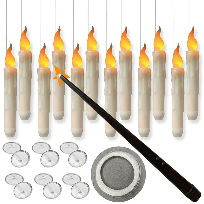 12-Pack Floating LED Taper Candles with Magic Wand Remote — Flameless Flicker Lights