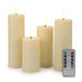 Outdoor Flameless LED Pillar Candles with Remote & Timer — Yellow Flicker, Battery-Operated (3/4pc)