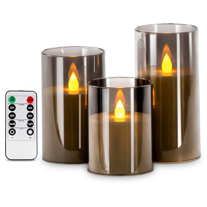 Set of 3 LED Flameless Candles with Remote Control — Flickering Décor Lights for Weddings & Parties