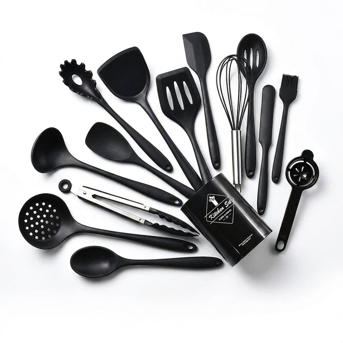 15-Piece Khaki Food-Grade Silicone Kitchen Utensil Set