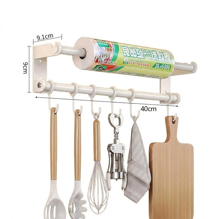 Stainless Steel Double-Rod Kitchen Rack — Spoon Holder & Kitchen Roll Dispenser