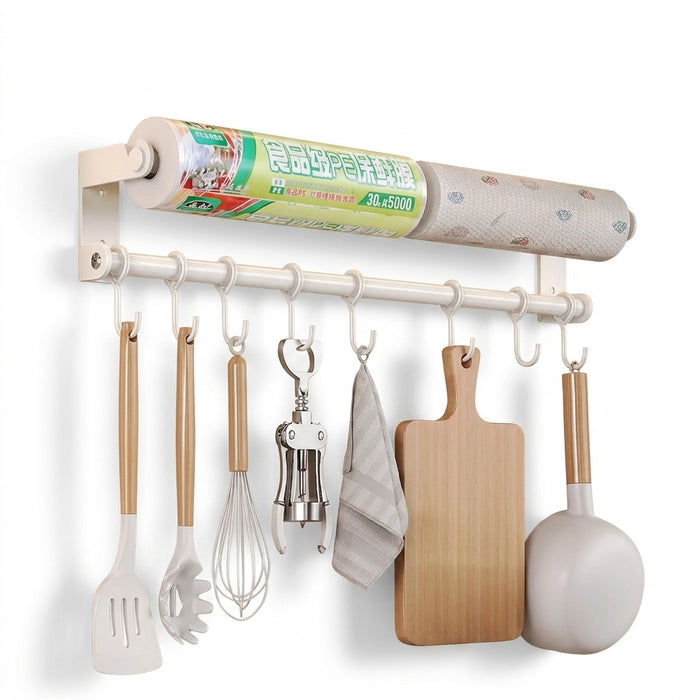 Stainless Steel Double-Rod Kitchen Rack — Spoon Holder & Kitchen Roll Dispenser